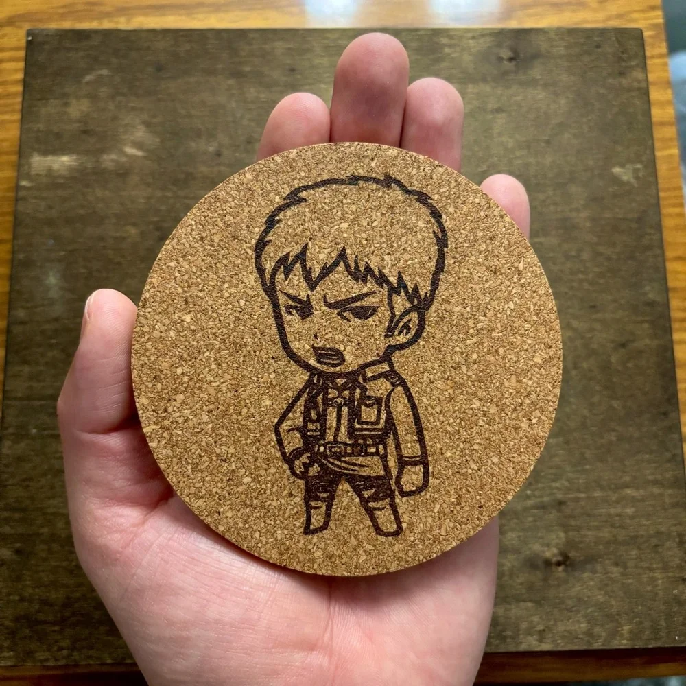Attack On Titan Jean Kirstein Chibi Style Laser Engraved Cork Coaster